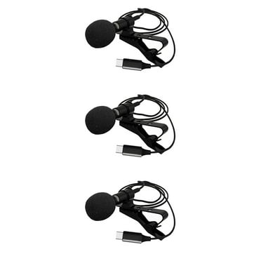 3pcs Mini Lavalier Microphone Small Wired Condenser Microphone Type-c Recording Mic for Smartphone with PU Bag (Black)