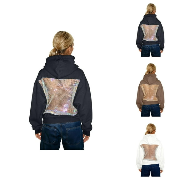 Back Hollow Out Hoodies for Women 2025 Long Sleeve Casual Hooded Sweatshirt with Pockets Clubwear Pullover Tops