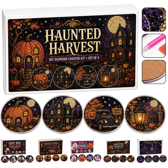 2026 Pearl Art Kits for Adults Halloween Diamond Painting Coasters - Diamond Art Kits for Adults, Diamond Art Halloween Decor, Easy DIY Diamond Craft Decor Kit for Tabletop Living Room Display