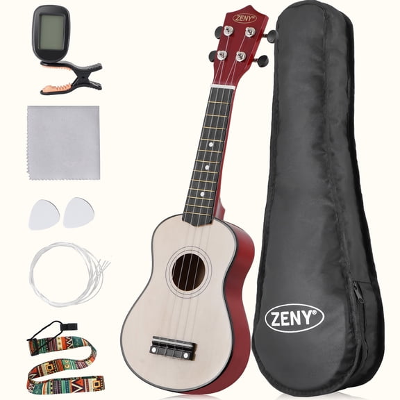 ZENY 21" Beginners Acoustic Ukulele With Gig Bag, Strap, Tuner and Pick