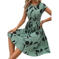 thumbnail image 2 of Floral Dress for Women Wedding Guest Crewneck Short Sleeve Tie Waist Midi Flowy Boho Beach Dresses Green L, 2 of 8