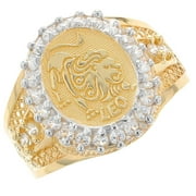 JackAni 10k Solid Yellow Gold CZ Accented Men's Leo Zodiac Ring