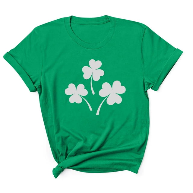 Besolor T-Shirts pour Femmes Jour de la Saint-Patrick Imprimé Trèfle Manches Courtes Col Rond Décontracté Été Graphique