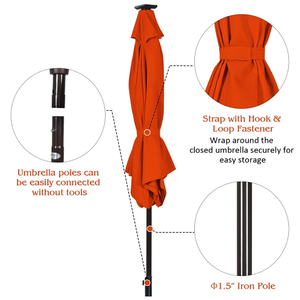 Aimee Lii 9 Feet Solar LED Lighted Patio Market Umbrella Tilt Adjustment Crank Lift, Sunbrella Patio Umbrellas, Orange Aimee Lii 9 Feet Solar LED Lighted Patio Market Umbrella Tilt Adjustment Crank Lift, Sunbrella Patio Umbrellas, Orange