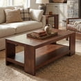 thumbnail image 3 of Dayalane 47" Modern Farmhouse Style Coffee Table, 2-Tier Storage Rectangular Center Table with Solid Pine Wood Legs, Thick Wooden Design Rectangular Living Room Table for Living Room Office, Walnut, 3 of 10