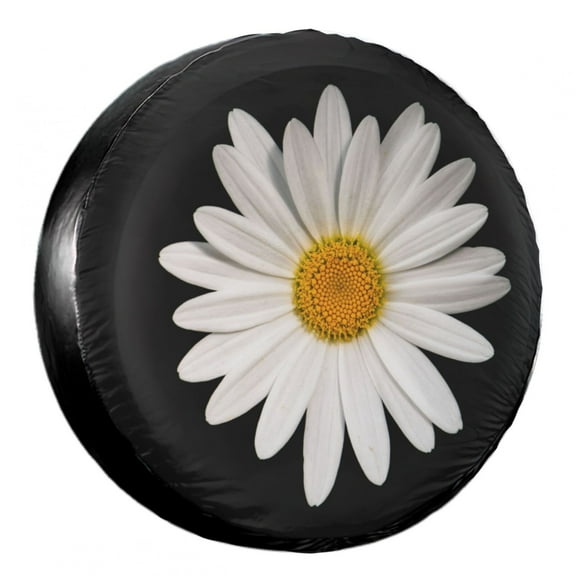 KAKALAD White Daisy Black 01 Spare Tire Cover Universal Vehicle Accessories Buckle Car Tools 14”in