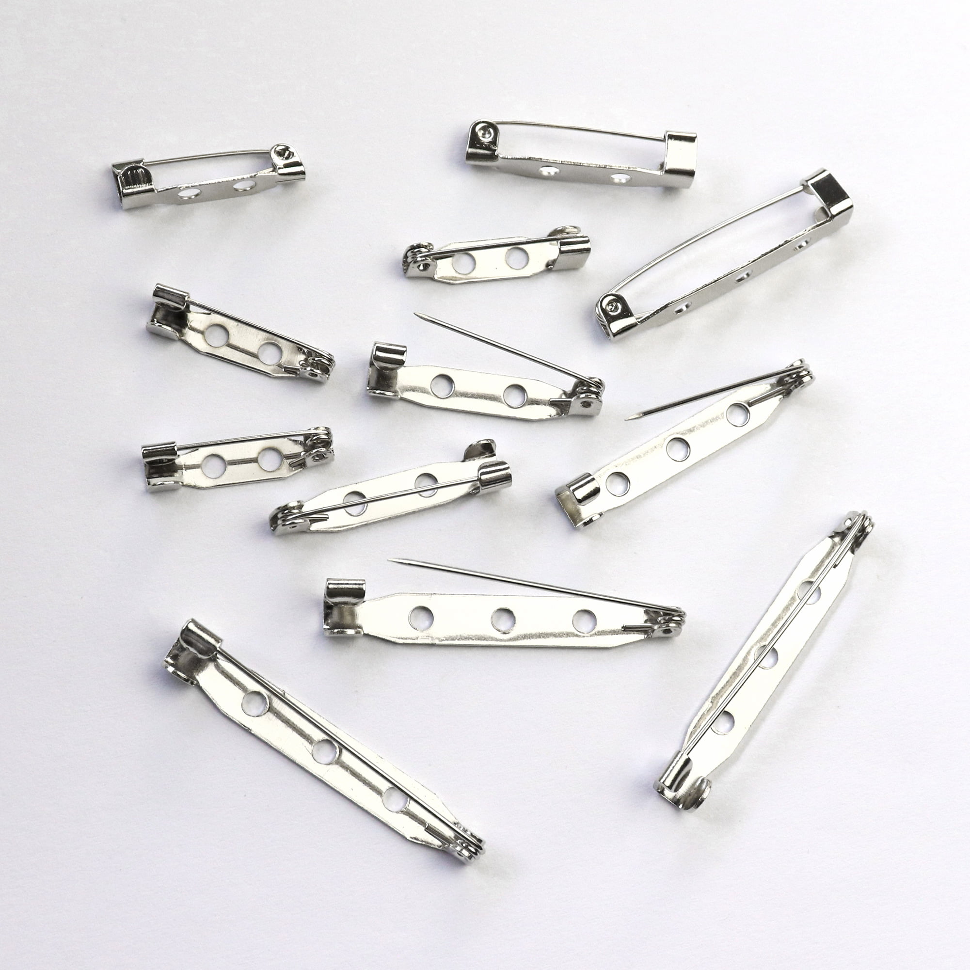 Pin back, silver-plated steel, 1-1/4 inches with locking bar. Sold per pkg  of 100. - Fire Mountain Gems and Beads