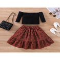 thumbnail image 3 of Little Girls 2PCS Skirt Outfits  Long Sleeve Plain Off-Shoulder Tops  Floral Patterns Ruffle Hem High Waist Long Skirt, 3 of 7