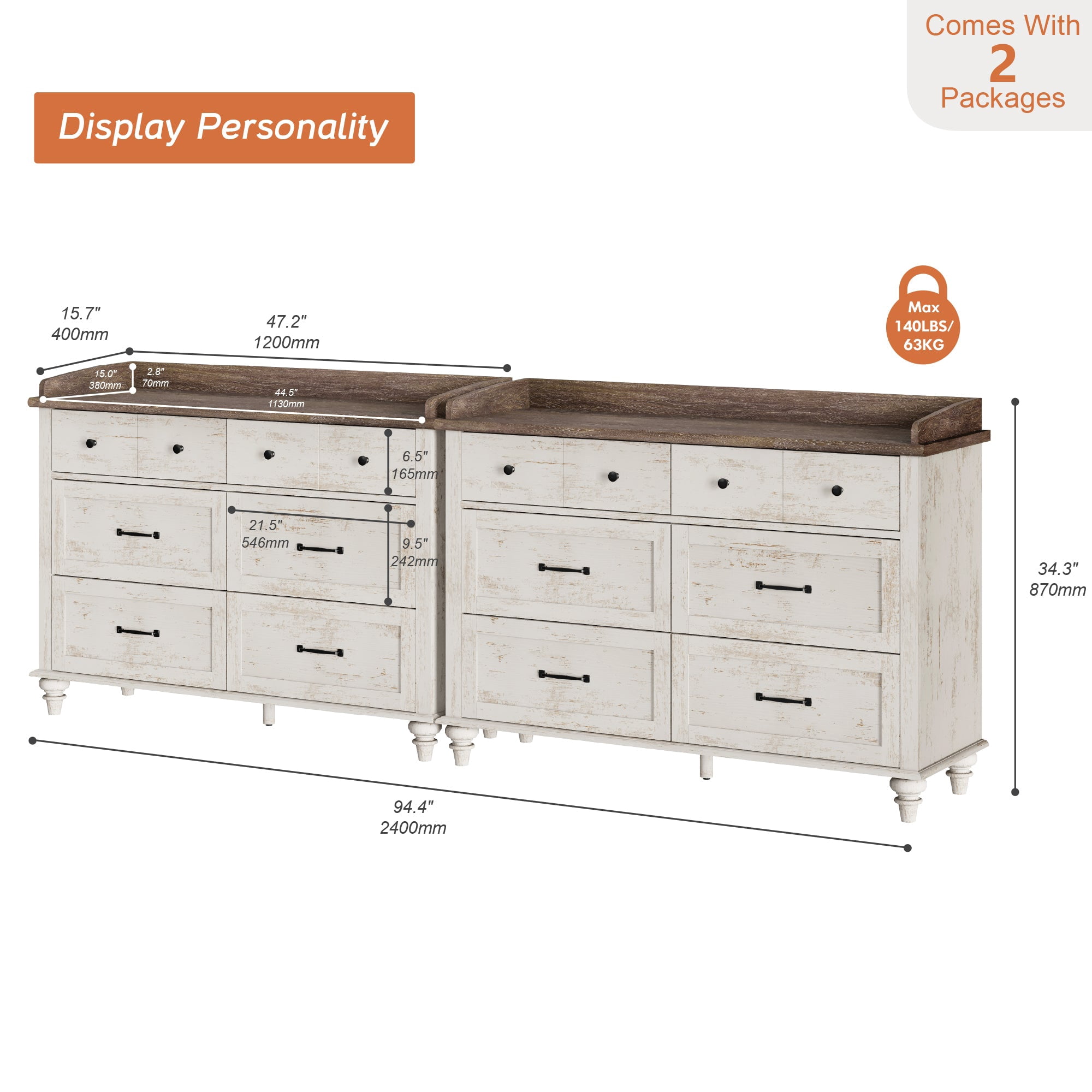 Mid Century Modern Closet Storage Organizer for Living Room, 94" TV Entertainment Center for 98" TVs, Antique White
