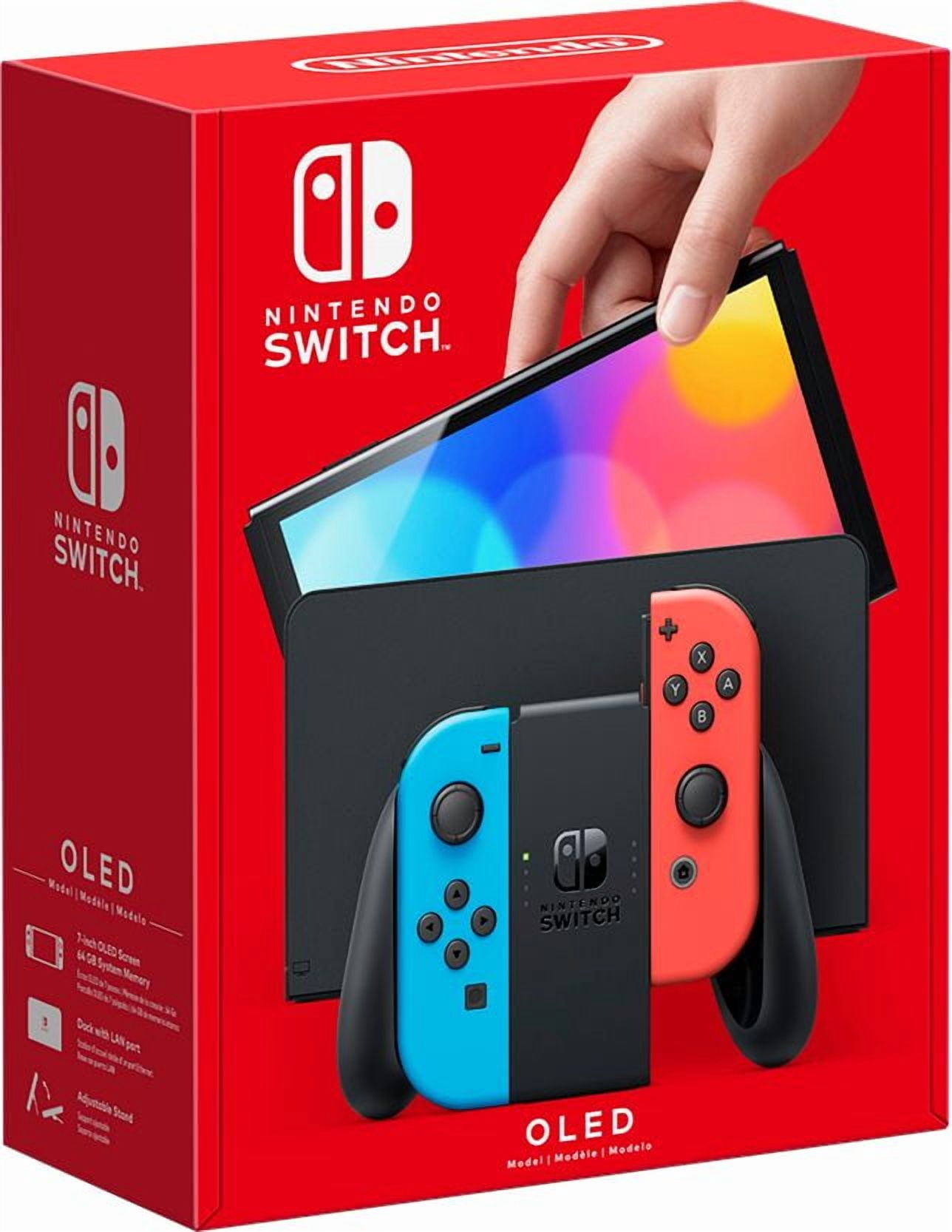 2021 New Nintendo Switch OLED Model Neon Red Blue with Mytrix Full Body Skin for NS OLED Console, Dock and Joycons - Sakura Pink