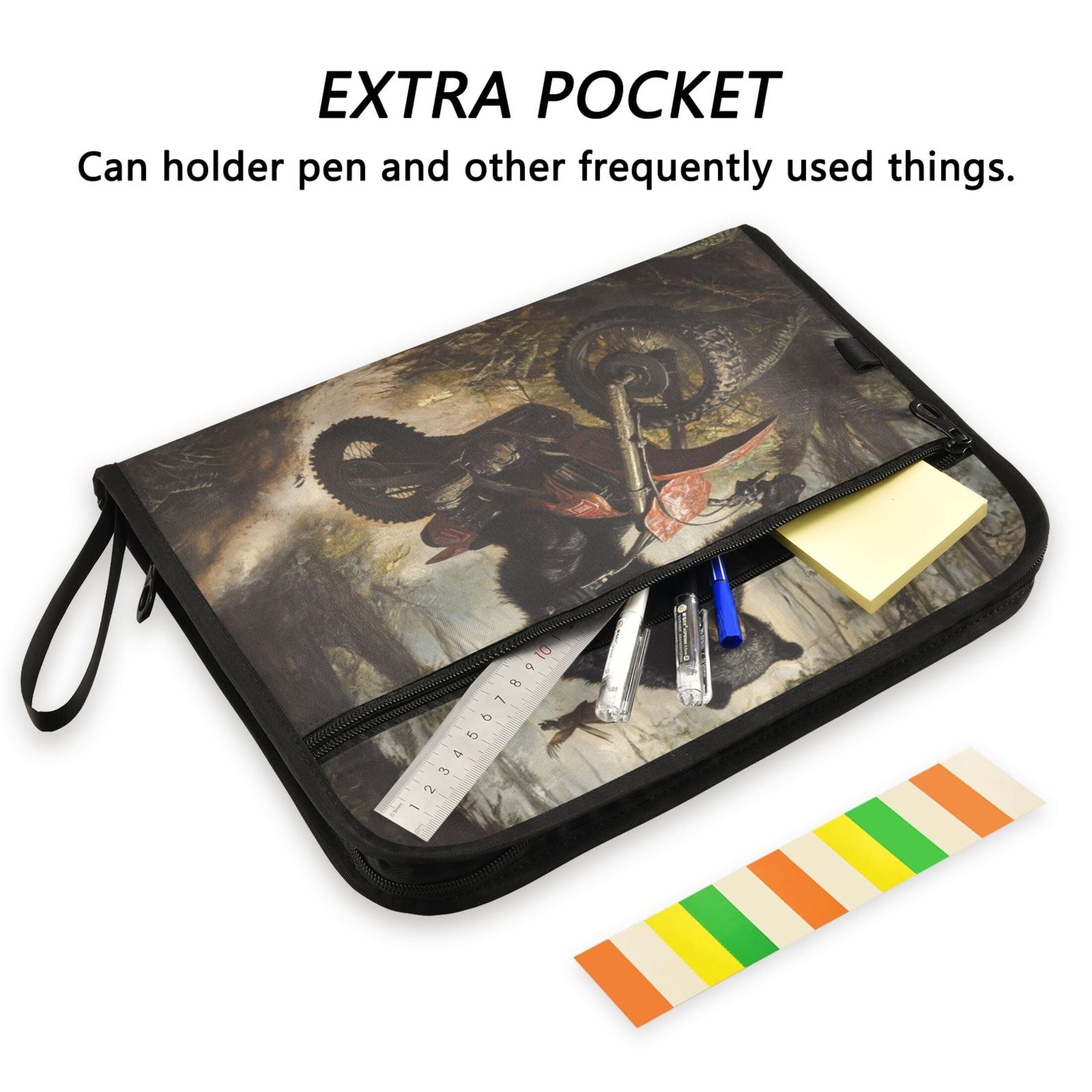 WOBOGO Black Bear Riding A Motocross Bike Expanding File Folder Letter Size Accordion Filing Organizer 13 Pocket Separate Organ Pocket