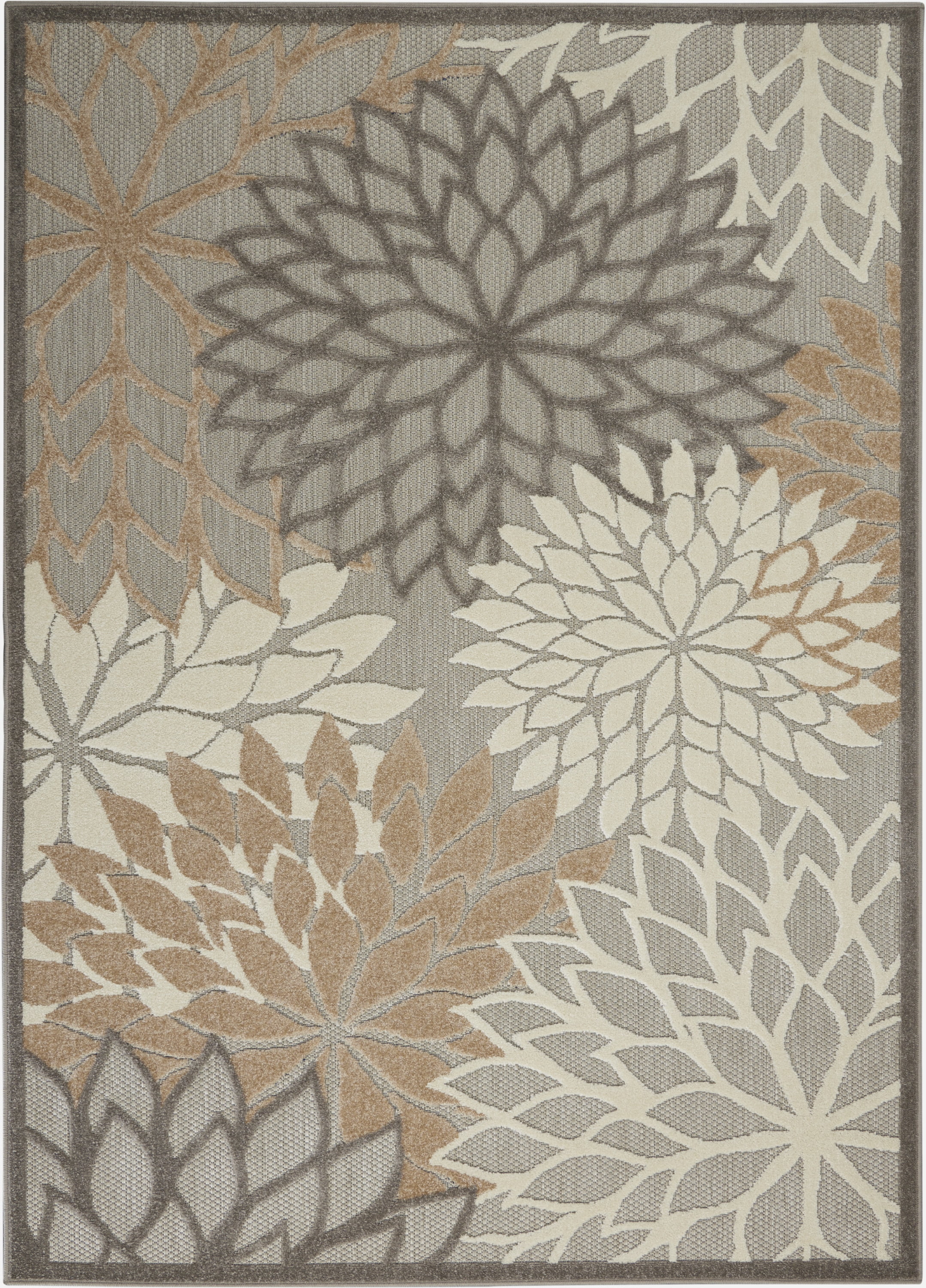Nourison Tropical Oasis Indoor/Outdoor Modern Floral Natural 3'6" x 5'6" Area Rug, (4' x 6')