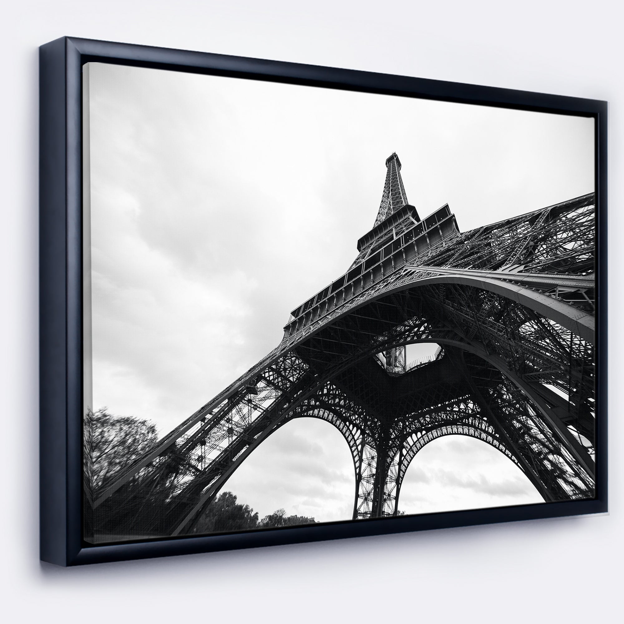 Design Art Paris Paris Eiffel Towerin Black And White Side View Framed Canvas Art Print