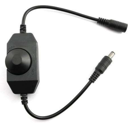 Maxmoral 1pc DC 12V 24V LED Strip Dimmer Switch with DC Female Male Adapter Single Color Mini LED Lamp Lighting Accessories Brightness Adjustable Controller Manual Knob Dimmer Switch Black