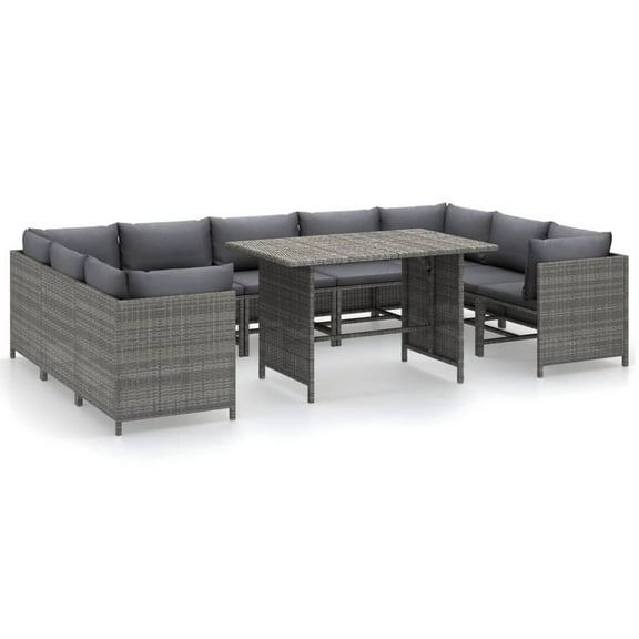 Ley 10pc Outdoor Modular Sectional Sofa Set, Gray Cushions, Rattan