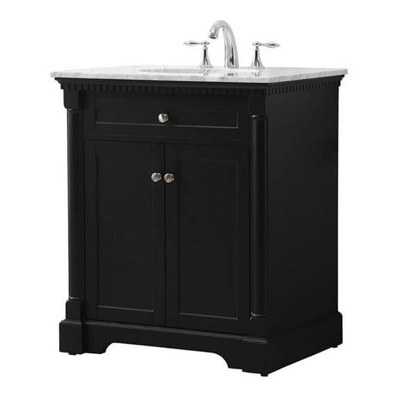 Elegant Decor Clarence 30" Solid Wood Metal Single Bathroom Vanity Set in Black