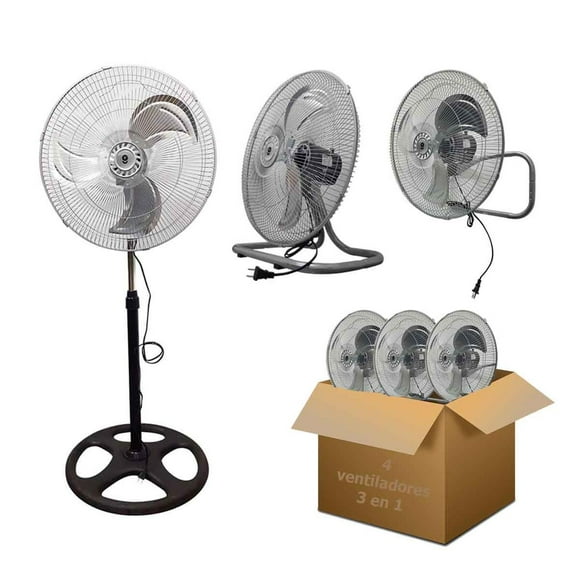 Paquete 4 Ventiladores IGOTO 3 en 1 Pedestal Piso y Pared Metálico 18 Pulgadas