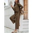 thumbnail image 4 of Women Long Sleeved 2 Piece Outfits Sweatsuit V-neck Casual Knit Tops & Pants, 4 of 6