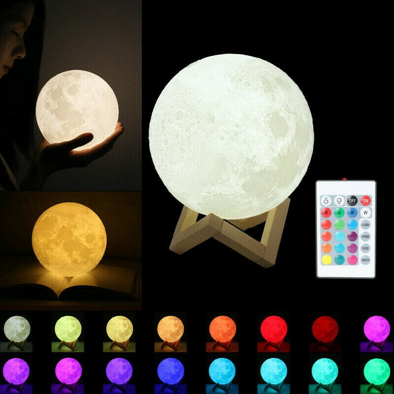 USB Rechargeable 3D Printing Moon Lunar LED Night Light Stand Lamp Touch Sensor 
