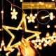 thumbnail image 2 of Luces de cortina de estrellas para dormitorio - Luces LED centelleantes de hadas enchufables de 9 pies con 12 estrellas, con control remoto 8 modos de iluminación, blanco cálido, 2 of 5