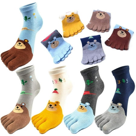 

5 Pairs Of Toe Socks Cotton Children Five Finger Socks Cute Cartoon Animal Pattern Socks For Young Girls 3-12 Years Multicolor