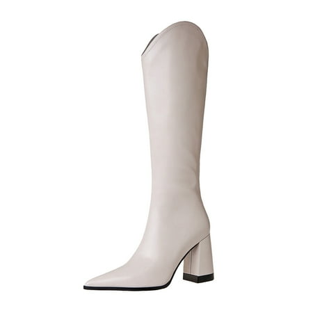 

Dyfzdhu Long Boots Women Winter Fashion Thick Heel Ladies Boots Pointed Toe Boots Thick Heel Cavalry Boots