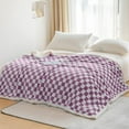 thumbnail image 6 of Sherpa Throw Blanket Fleece Blanket with Checkered Pattern Soft Thick Blanket for Couch, Bed, Sofa Luxurious Warm and Cozy for All Seasons (Purple, 50"x60"), 6 of 6
