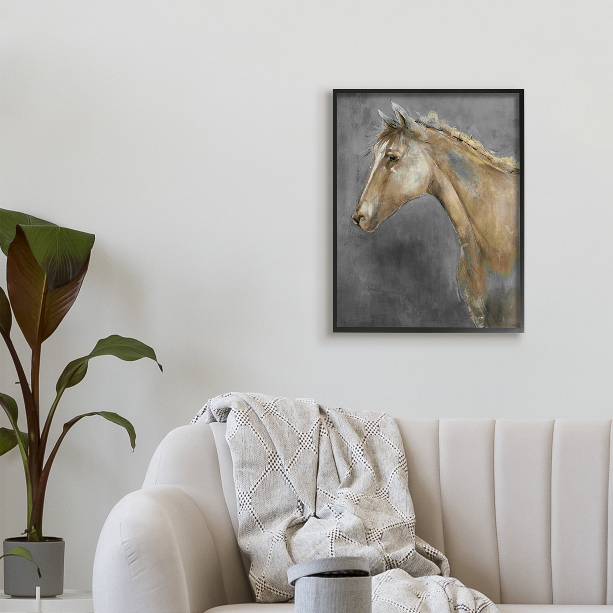 Stupell Industries Classic Brown Horse on Gray Paintbrush Stroke Pattern ,24 x 30,Designed by K. Nari