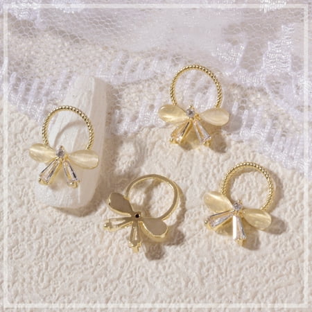 

【Ready Stock】 3D Bow Flower Chain Pendant Nail Decorations Metal Zircon Crystals Rhinestones Pearl Nail Art Jewelry Nails Accessories