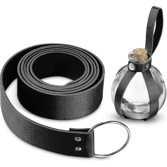 Botella de poción mágica oscura JanHm con cinturón de cuero medieval 250 ml