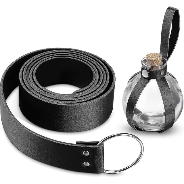 Botella de poción mágica oscura JanHm con cinturón de cuero medieval 250 ml
