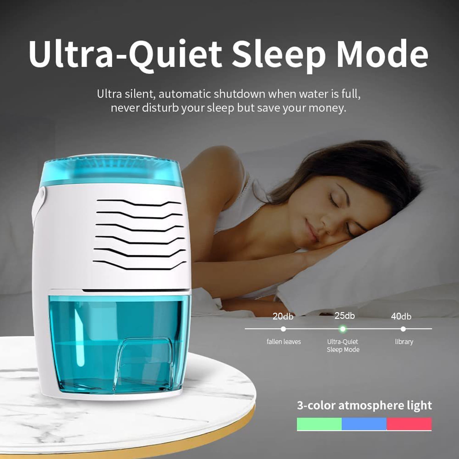 ABCPOW Dehumidifier for Home Room,Portable Handle Small Room Dehumidifier with Auto Shut-Off Energy Saving Quiet 3-Colors Lights Dehumidifiers for Bedroom Bathroom RV Closet Garage