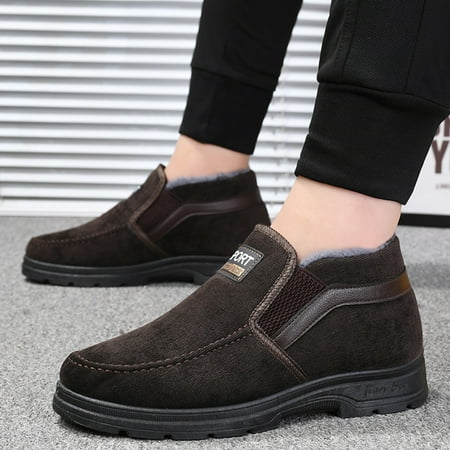 

wofedyo snow boots for men Men s Winter Thickened Plush Solid Color Slip On Flat Bottomed Hiking Leisure Warm Snow Boots Cotton Shoes boots for men