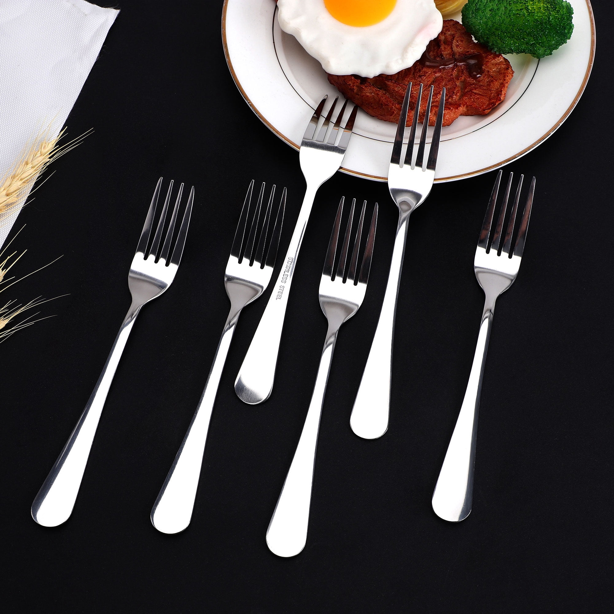 Unique Bargains Household Tableware Stainless Steel Dinner Fork 19.2cm L 6-Pack Silver