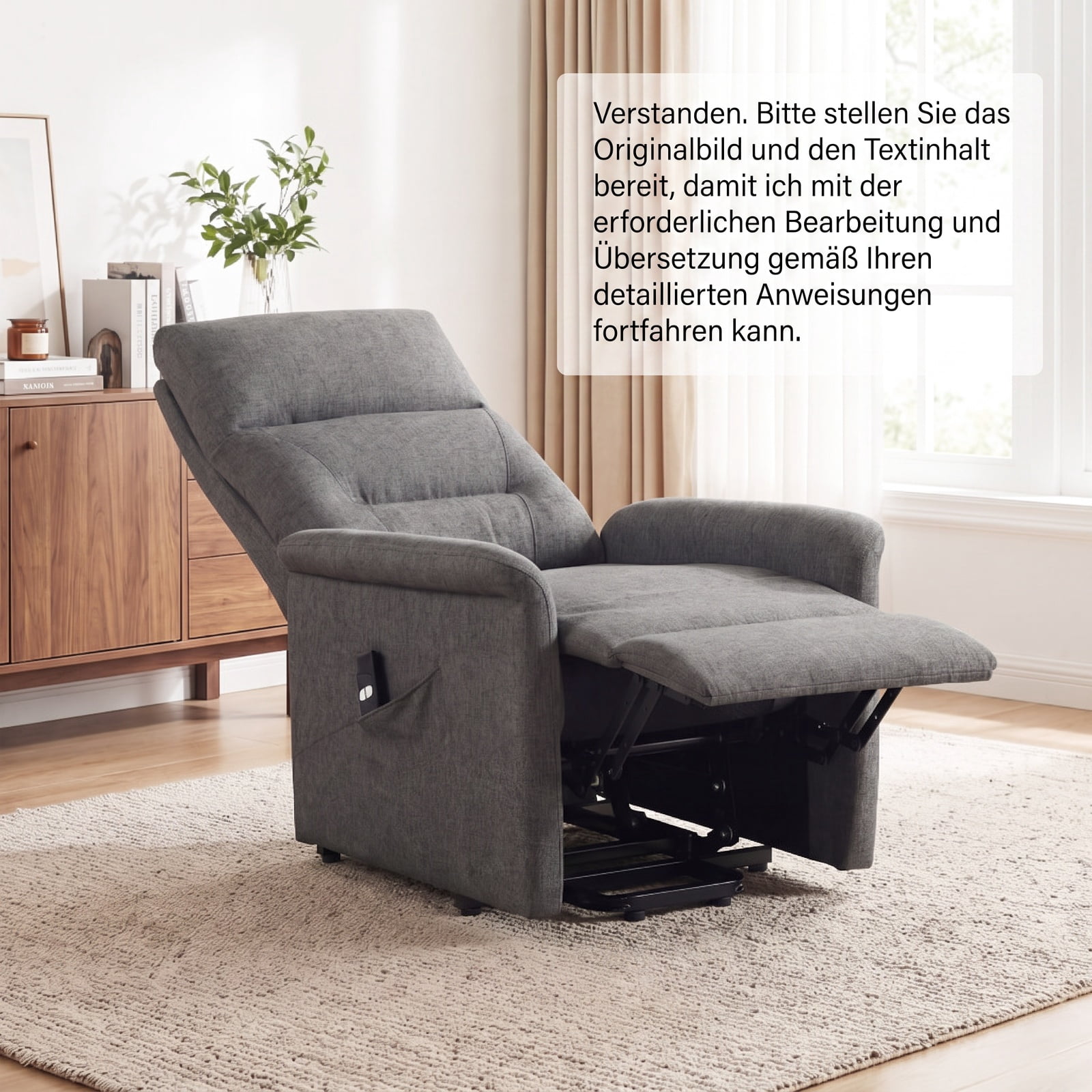 Furnibear Power Lift Recliner Chair for Elderly with Remote Control Retractable Footrest and Side Storage Pocket for Living Room and Bedroom, Gray