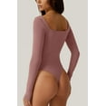 thumbnail image 2 of Bodysuit Tops for Women Square Neck Long Sleeve Double Lined T-shirt, 2 of 3