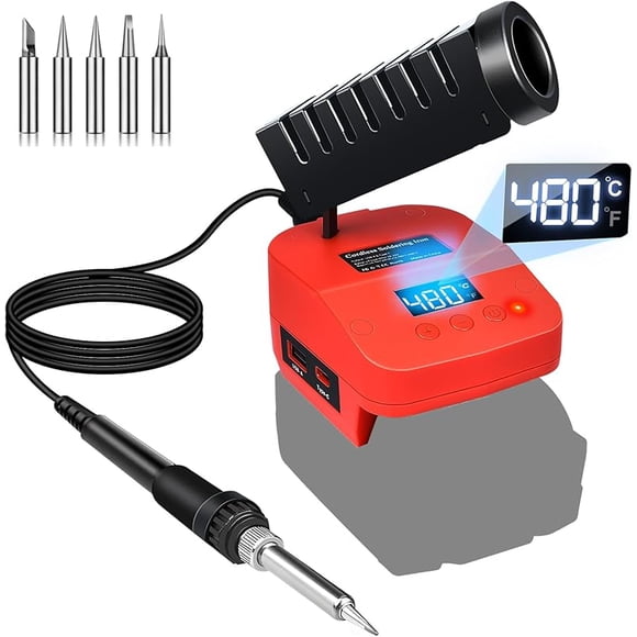 Soldering Iron Station Compatible with Milwaukee M18 18V Battery, Cordless Soldering Iron Kit with LCD Display, USB & Type-C, Battery Powered Soldering for DIY, Appliance Repair (Tools Only)