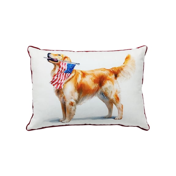 Ashland 20" x 14" Patriotic Golden Retriever Dog Lumbar Pillow , Red, White, & Blue Party Supplies and Decorations for Memorial Day, Independence Day