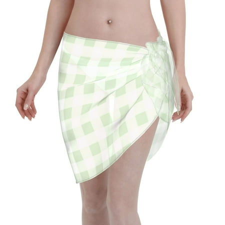 Disketp Pistachio Green Checkboard Women Swimsuit Cover Up Short Chiffon Summer Beach Sarong Bikini Wrap Skirt Bathing Suit