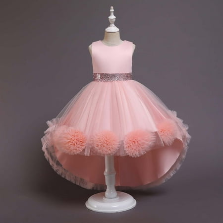 

Rewenti Children Dress Girl No Sleeve Princess Dress Flower Tail Dress Skirt Tutu Skirt Net Gauze Dress Canonicals Pink 3-4 Years