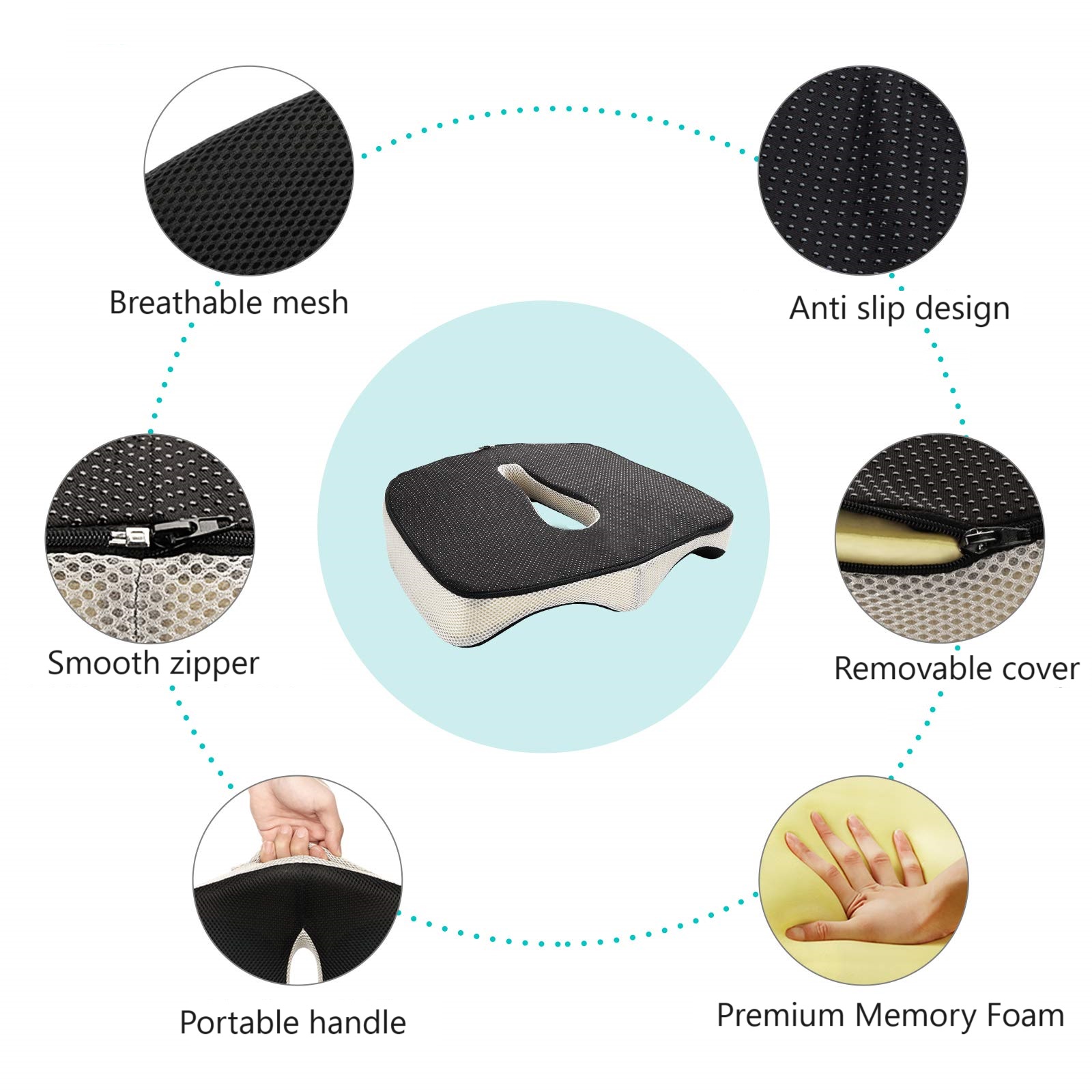 Feagar Extra Large Memory Foam Seat Cushion - Ergonomic Office Chair Cushion For Tailbone Pain, 19.55x15.68x4.96 Inches