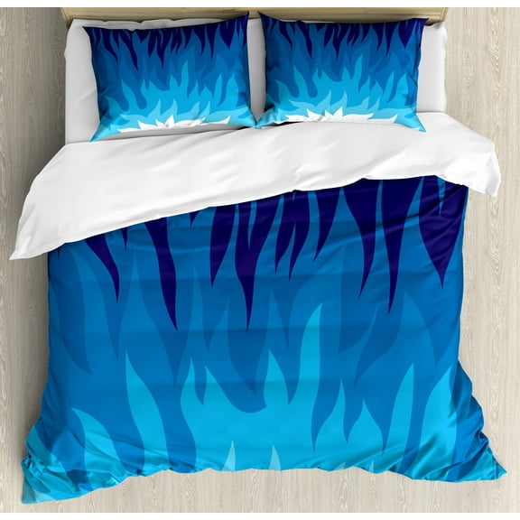 Trippy Duvet Cover Set, Abstract Gas Background Exploding Motion Energy Modern Printed Illustration, Decorative 3 Piece Bedding Set with 2 Pillow Shams, Calking Size, Violet Blue, by Ambesonne