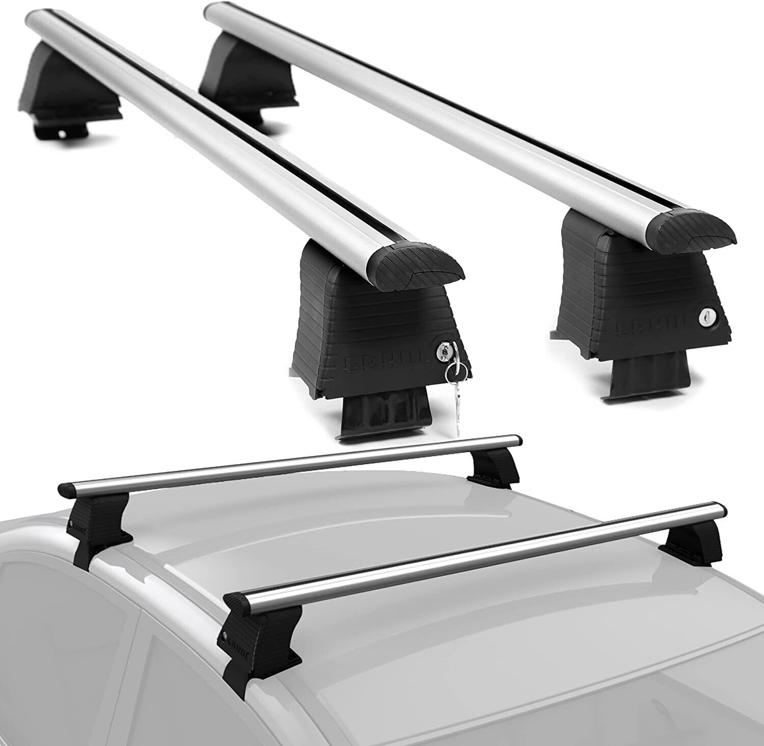 ERKUL Universal Roof Rack Cross Bars for Sedans Aluminum Silver