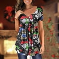 thumbnail image 2 of 2023 Women's Floral Tunic Tops Casual Blouse V Neck Short Sleeve Buttons Up T-Shirts, 2 of 6