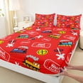 thumbnail image 4 of Castle Fairy Cartoon Train Pattern Queen Sheet Sets 4 Pieces for Teens, Ticket Art Bed Set for Bedroom, Red Yellow, 4 of 6