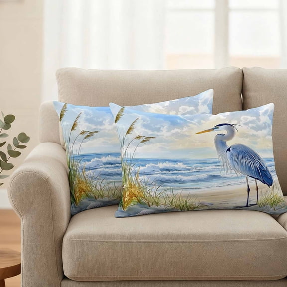 Pack of 2 Outdoor Pillow Covers 20x12 Inch Waterproof Coastal Birds Throw Pillow Covers,Decorative Couch Pillow Shams Protectors Blue Sky Heron Seabird Tropical Beach Patio Pillowcases Cushion Covers