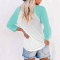 thumbnail image 3 of Plebaso Chemises à Manches 3/4 pour Femmes Col Rond Blouses Décontractées Patchwork Colorblock Tee-Shirts Amples, 3 of 6