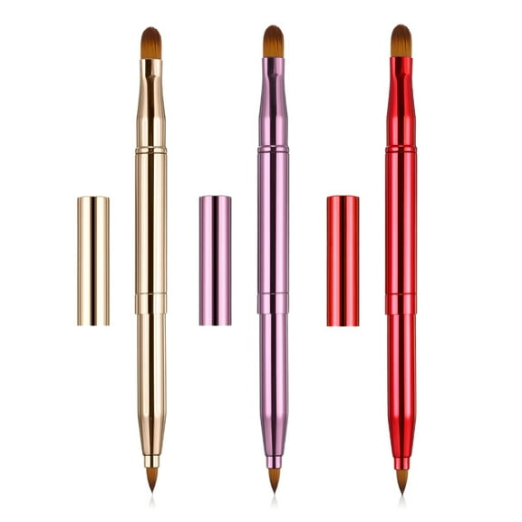 3 pcs Dual End Lip Brush Retractable Lipstick Makeup Brush Tool Applicators