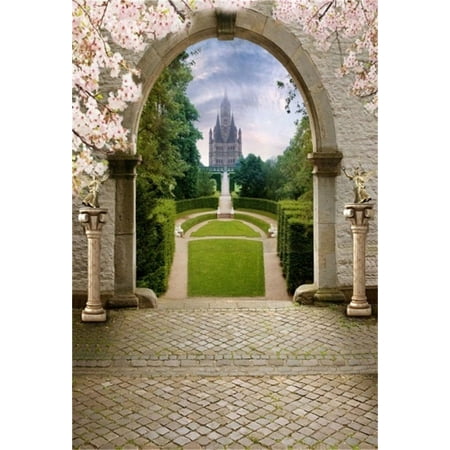 Image of HelloDecor 5x7ft Vintage Castle Garden Backdrop Retro Arch Door of Medieval Palace Photography Background Lovers Girlfriend Adult Artistic Portrait Wedding Photoshoot Studio Props Video Drape