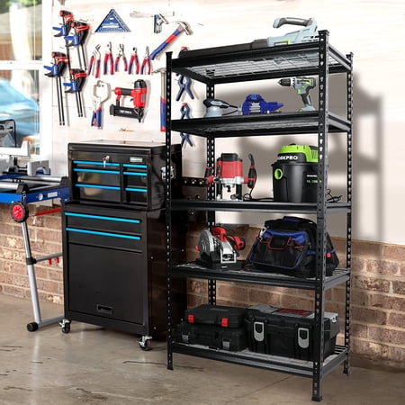 5-Tier Metal Storage Shelving Unit, 36”W x 18”D x 72”H, Adjustable Storage Rack Heavy Duty Shelf, 4000 lbs Load Capacity (Total), for Garage, Kitchen, Bathroom, Warehouse, Black/Silver